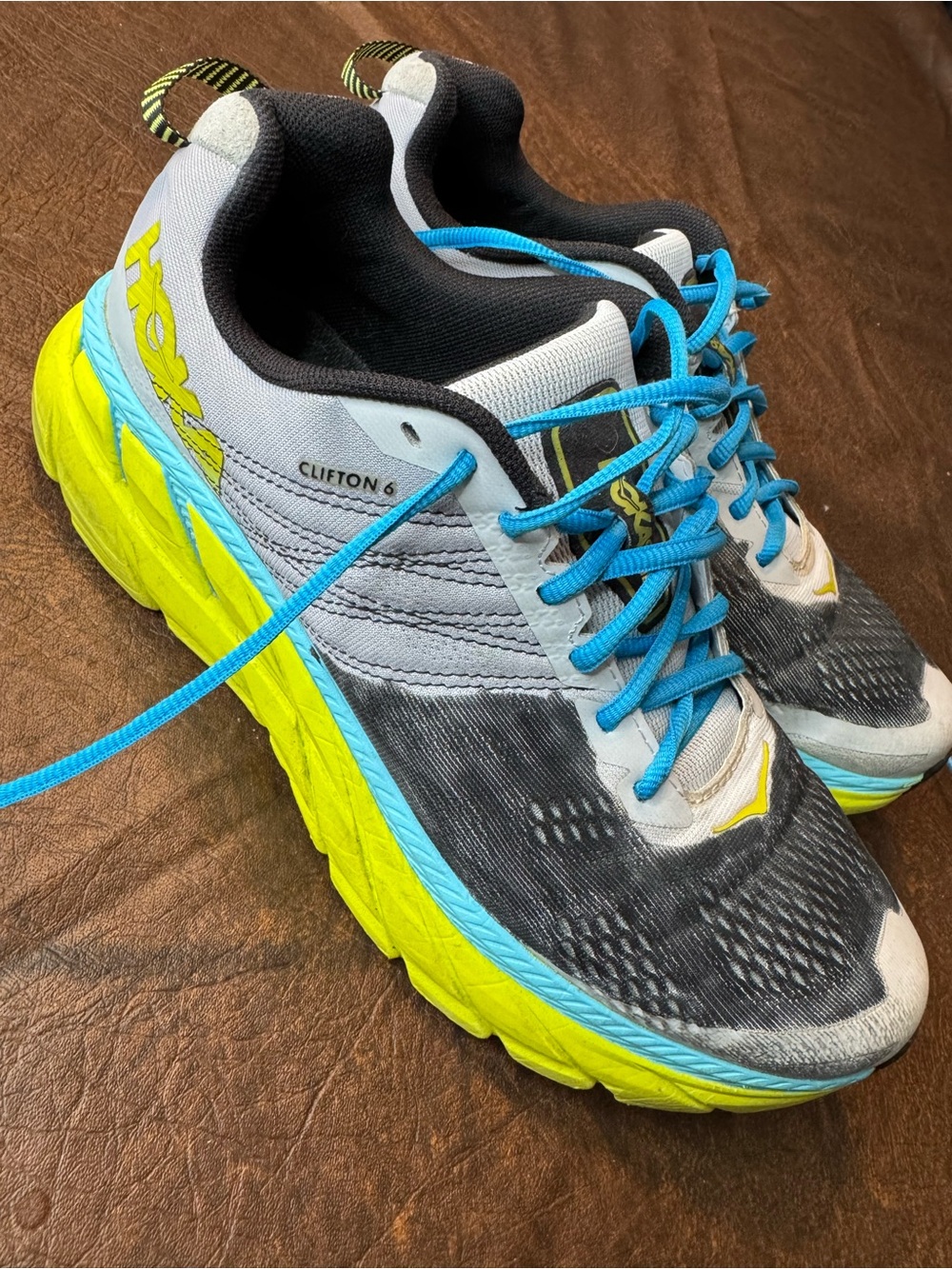 Hoka One One Clifton 6 Men’s Running Shoes - Gray/Blue/Yellow
